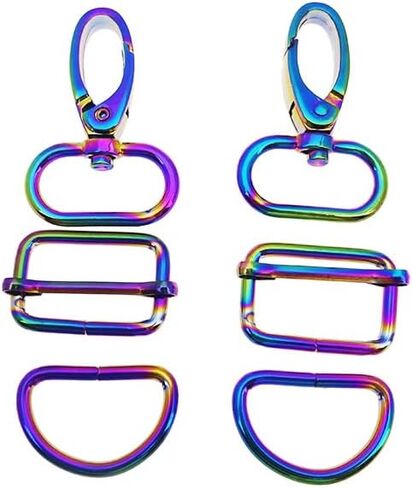 30 Pcs Rainbow Purse Bag Making Hardware Include 10 pcs Swivel Snap Hook with 10 pcs D Rings and 10 pcs Adjuster Slider Buckles for Handbag Pet Collar Keychain Lanyard (1 Inch) in Saudi Arabia