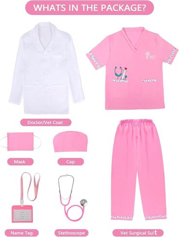ANPHILE Kids Doctor Veterinarian Costume, Veterinarian Costume for Kids with Doctor Coat, Career Day Costumes for Girls Boys in Kuwait