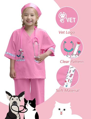 ANPHILE Kids Doctor Veterinarian Costume, Veterinarian Costume for Kids with Doctor Coat, Career Day Costumes for Girls Boys in Kuwait