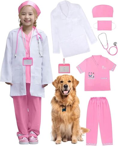 ANPHILE Kids Doctor Veterinarian Costume, Veterinarian Costume for Kids with Doctor Coat, Career Day Costumes for Girls Boys in Kuwait
