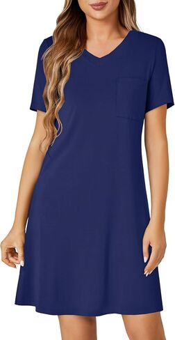 KIFOVEN Women’s Nightgown Short Sleeve Nightdress Sleepshirt V Neck Sleepwear Pajamas Dress with Pocket in Saudi Arabia