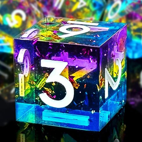 Haomeja Resin DND Set D & D 7 PCS راتنجات حادة الحافة تلعب نرد مع حقيبة نرد العين التنين ، وأبرز الأبراج ، و Dragons DICE D12 D10 D8 D6 D6 (Blue Yellow & Number) in Kuwait
