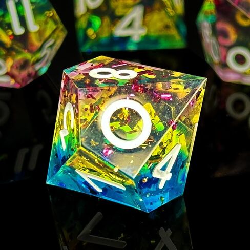 Haomeja Resin DND Set D & D 7 PCS راتنجات حادة الحافة تلعب نرد مع حقيبة نرد العين التنين ، وأبرز الأبراج ، و Dragons DICE D12 D10 D8 D6 D6 (Blue Yellow & Number) in Kuwait