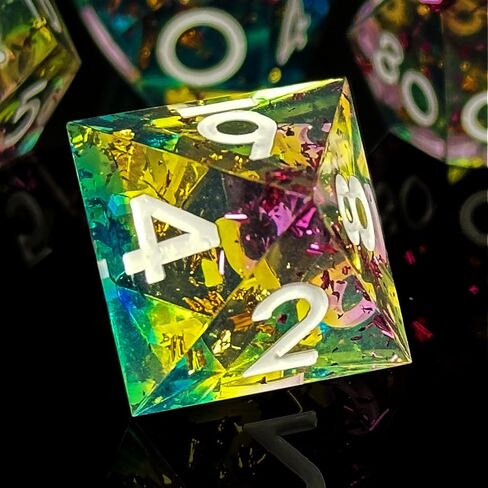 Haomeja Resin DND Set D & D 7 PCS راتنجات حادة الحافة تلعب نرد مع حقيبة نرد العين التنين ، وأبرز الأبراج ، و Dragons DICE D12 D10 D8 D6 D6 (Blue Yellow & Number) in Kuwait