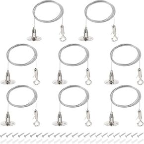 PATIKIL 4 Pcs Adjustable Picture Hanging Wire Kit, 2m/6.6ft Fit for 1.5mm Wire Heavy Duty PVC Coated Stainless Steel Wire Rope Hanger Hardware with Hanging Disc for Hanging Mirrors, Frames