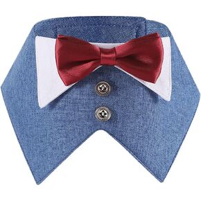 Dog Tuxedo Dog Suit Dog Wedding Bandana Collar with Red Satin Bow Tie, Adjustable Dog Formal Costume, Dog Weeding Outfit for Small Medium Large Dogs Pets (Blue, Large)