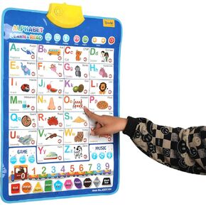 Bilingual English & French Learning Interactive Alphabet Wall - Includes Talking ABC, 123s & Music Poster - Educational Kids Learning Toy, Educational Gift for 3+ Years Old Girls & Boys