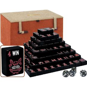 American Mahjong Game Set, 166 Numbered Tiles (1.2"), 4 Dice, Storage Case, Complete Mahjong Black Tiles Set, Preminum Tiles for Western Mahjong (Numbered - Black)