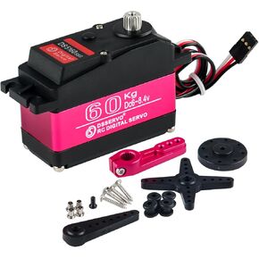 60KG Digital Servo Large Torque Steering Motor Stainless Steel Metal Gear RC Servo High Speed 0.13sec/60 Degree at 8.4V for Robotic & 1:5 RC Car (Control Angle 270 Degree)