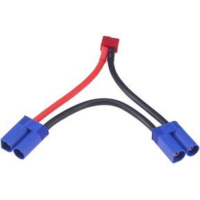1pc T-Plug 1-Female to EC5 2-Male Series Connector with 12awg Wire/Series Battery Adapter for Losi/E-Flite(B197-1)