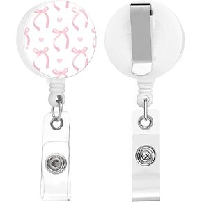 2 Pack Retractable Badge Holders Cute Badge Reel Badge Clip ID Card Holders for Student Office Worker Doctor Nurse Teacher (Pink Bow tie)
