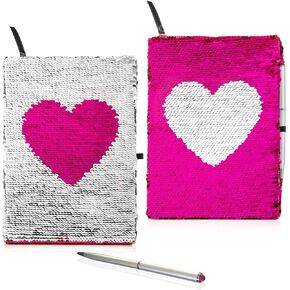 Twerp Sequin Journal for Girls - Includes Gem-top Pen | Reversible Sequin Heart Diary | Perfect Notebook for Girls