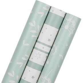 WRAP STORM Aesthetic Gift Wrapping Paper for All Occasions - 3 Mini Rolls 17" x 120" - Elegant Neutral Sage Wrap Paper for Birthday, Baby Shower, Wedding & Christmas