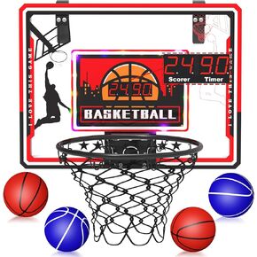 Indoor Basketball Hoop, Mini Basketball Hoop with LED Lights, Timer and Scoreboard, Indoor Basketball Hoop for Kids 8-12, for Boys and Girls