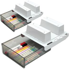 2 Pack Upgrade Under Desk Drawer for Table with Lip,Office Attachable Plastic Desk Accessories & Workspace Organizers,Hidden Under Table Desk Storage Organizer Pencil Tray Drawer Slide Out