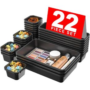 A-LuGei 【𝟮𝟮𝗣𝗖𝗦】 Plastic Black Desk Drawer Organizer, Bathroom Organizers and Storage, Makeup Organizer, Organization and Storage Bin Container for Vanity Office Utensils Tool Pantry Cosmetic