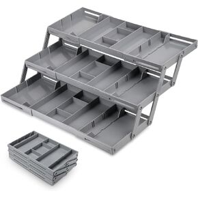 3 Tier Drawer Organizer, Smart Drawer Organizer Multi Level Expandable Desk Organizer for Makeup, Jewelry, Kitchen Office Supplies(1 Row 3 Tier, Grey)