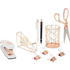 U Brands Desktop Accessory Kit, Office Supplies Set, Wire Metal, Rose Gold, 10-Pieces