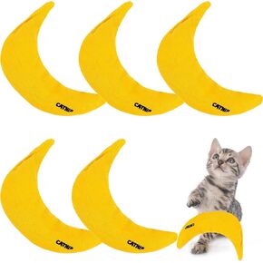 5 Pack Catnip Toys Yellow Banana Cat Chew Catnip Toys Banana Stuffed Catnip Kitten Interactive Toys Banana Cat Pillow Toys for Cats Kitten Indoor Chew Bites Scrub Claws Toys