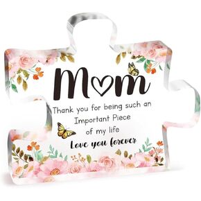 Birthday Gifts for Mom, 3.9 x 3.3 inch Engraved Acrylic Block Puzzle Piece Paperweight, Mom Presents from Daughter, Son