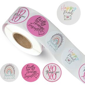 Assorted Cute Packaging Stickers - Roll of 500 - Four Fun Designs - 1.5" Round Glossy Sealers for Small Business - Happy Mail - Thank You for Your Business/Pretty Things Inside in Kuwait