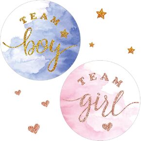 120 Pcs Gender Reveal Stickers 2 Inch Gold Glitter Pink Blue Team Girl or Boy Bee Team He or She Baby Shower Labels Sticker for Gender Reveal Party Games Supplies(Boy and Girl)