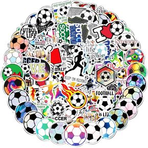 100 PCS Cute Soccer Stickers, Water Bottle Stickers for Kids Teens, Waterproof Vinyl Laptop Kids Stickers for Laptop, Bumper, Skateboard, Guitar