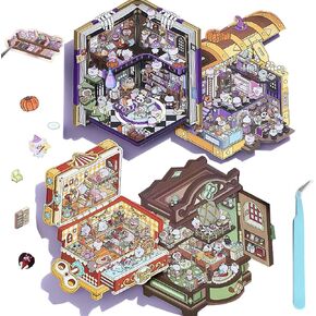Cute 3D Scene Stickers for Kids, 4 Sets DIY 3D House Scene Stickers, Multi Themed Magic Treasure Chest, 3D Cartoon Handcraft Sticker Set,Handcraft Gifts for Kids Adults Party Favors(Brown)