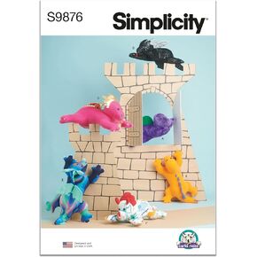 Simplicity Plush Dinosaurs and Dragons Sewing Pattern Packet by Carla Reiss, Design Code S9876, One Size, Multicolor