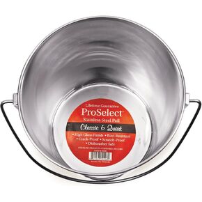 ProSelect Heavy Duty Stainless Steel Pails — Durable Pails for Kennels and Farms - 8¾", 6-Quart