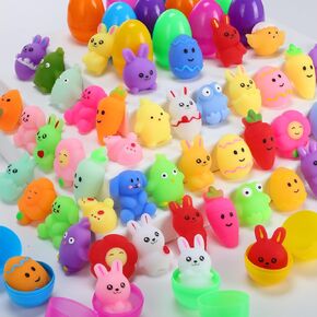 50 Pack Prefilled Easter Eggs Bulk with Toys Stuffed Animal Filled Easter Egg Mini Kawaii Squeeze Stress Relief Toys for Classroom Prize Easter Hunt Party Favor Basket Stuffers
