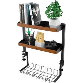 MOKOQI Desk Shelf Clamp On Desktop Organizer, Desk Extender Above and Under Desk Storage with Cable Management Tray for Office Table Gaming Desk Accessories