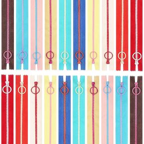 DIYEAH Colorful Resin Zippers with Ring Pulls 20pcs Sewing Zippers Replacement Colourful Zippers with Lifting Ring Quoit DIY Tailor Sewing Clothes Bags Craft Supplies