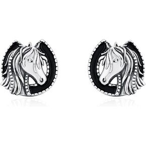 TANGPOET Unisex Horseshoe Stud Earring for Women Men 925 Sterling Silver Horse Shoe Earrings Equestrian Jewelry Gifts for Horse Lovers for Mothers Day Christmas Birthday