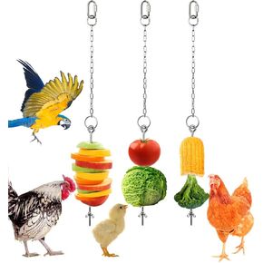 Geila Chicken Veggies Skewer Fruit Food Holder Chicken Toy for Hens, 3 Pcs Pet Chicken Vegetable Hanging Feeder Toy, Stainless Steel Foraging Toy for Hens Large Birds Treat Skewer (3PCS)