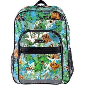 16 Inch Clear PVC School Backpack with Tyrannosaurus Rex, Dinosaur Silhouette Pattern, and Black Trim, T-Rex Print Transparent School Youth Bag for Teens Children Kids