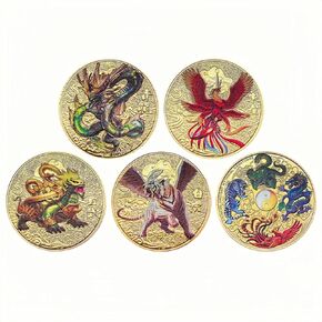 5pcs Chinese Lucky Coin Ancient Mythical Creatures of The Four Great Divine Beasts Commemorative Coins Novel Challenge Coins Metal Gift Collection Coins.