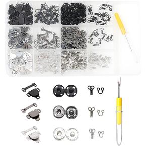 120 Pairs Sewing Hooks and Eyes Closure Set, BetterJonny Copper 3 Styles Skirt Hooks Sew-on Snap Buttons Bra Hooks Clothing Fixing Tools for Bra Dress Trousers Skirt DIY Crafting(Black, Silver, Gray)
