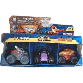 Monster Jam Marvel Mini Truck مجموعة من 3 مع Black Panther ، Captain America ، Iron Man ، Scale 1:87 ، قوي ومع تفاصيل رائعة ، لعمل Monster Superhero في أي مكان ، تتراوح أعمارهم بين 3+ in Kuwait