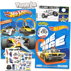 Hot Wheels Tattoos Temporary for Kids - Hot Wheels Party Pack Bundle with Hot Wheels Tattoos for Kids and Hot Wheels Coloring Book Plus Door Hanger | Hot Wheels Party Supplies