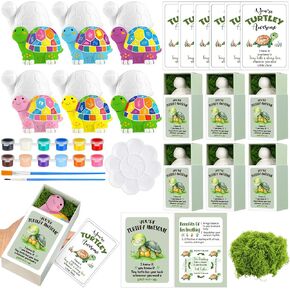 Affrolling 6 Set Paint Your Own Turtle Plaster DIY Turtle Kit Kids Painting Crafts with Pack Gift Box Inspirational Cards Fake Seaweed DIY Turtle Statues with Drawing Tools for Boys Girls Gifts