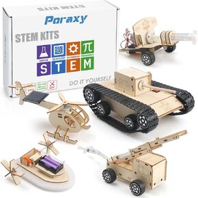 Poraxy 5 مجموعات STEM للأطفال الذين تتراوح أعمارهم بين 8 و 10 سنوات ، وأطقم السيارات النموذجية ، والألغاز ثلاثية الأبعاد الخشبية ، وأدوات تجربة العلوم التعليمية ، وبناء ألعاب للأعمار من 8 إلى 13