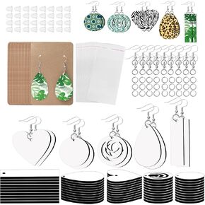1250 Pieces Sublimation Earring Blanks Bulk DIY Jewelry Craft Making Kit with 250 Earing Hooks 250 jump Rings 250 Ear Plugs,125 Earring Cards Holder and Clear Package Bags for Birthday Gifts Supplies