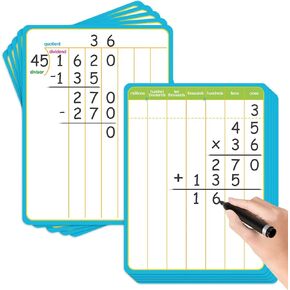 10 Pack Long Division Dry Erase Card Chart,12" x 9" Multiplication Flash Card Math Manipulative Small Whiteboard for Student Teacher 2ND 3RD 4TH Grade Classroom Homeschool Supplies Essential