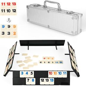 106 Rummy Cube Game with Aluminum Case, Rummy Tiles Sets with 4 Anti-Skid Sturdy Trays for Family Travel, 2-4 Palyers