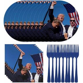 Set of 10 Trump Plates And Napkins,Donald Trump Party Supplies Tump Fight Shot Shooting Paper Plates