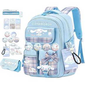 Roffatide Anime Cinnamoroll Kawaii Backpack for Women with 21Pcs Accessories Cartoon Aesthetic New Semester Gifts Laptop Backpack with Cute Pins, Anti-Theft, ID Badge Holder