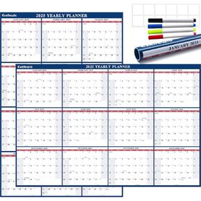 2025 Wall Calendar 32"x48" Wet & Dry Erase Calendar for Wall - Large Yearly Planner 12 Months, 2-Sided Reversible Horizontal Vertical Calendar January to December for Home Office School