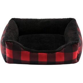 Hollypet Printed Flannel Rectangle Plush Dog Cat Bed Self-Warming Pet Bed, Red Checked