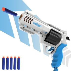 Foam Dart Blaster for Kids, Pull to Prime, 8-Dart Rotating Barrel, 20 Darts, Outdoor Toys Shooting Games for 8 Year Old + Boys & Girls (Black)